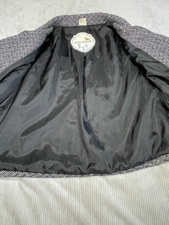 Nick & Mo Wool Blend Herringbone Blazer Jacket Grey Black Tweed Poetcore M - Picture 7 of 14